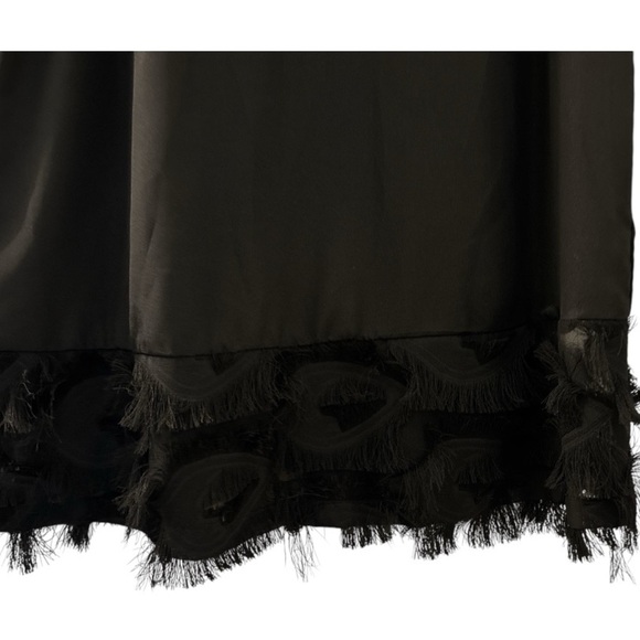 MAETTE top, black, size medium, 5" fringe trim along hem, scoop neckline - Picture 3 of 7